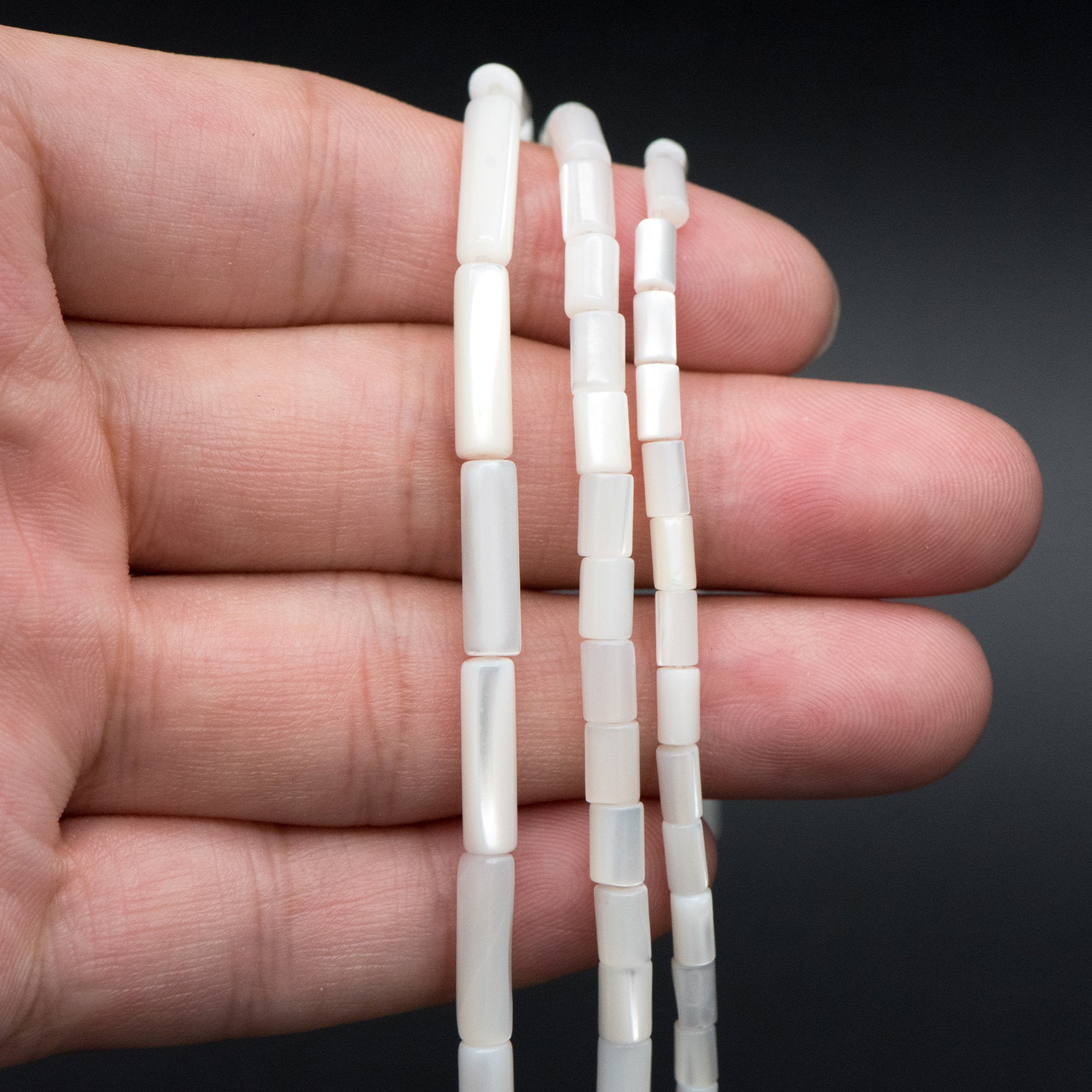 1 full strand, MOP Shell Stick beads, White Mother of Pearl Tube, Top Drilled Through, Multi Size -V1068